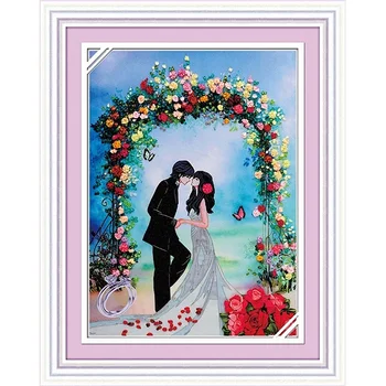 

85X65cm Sweet Wedding 3d Ribbon Embroidery Painting Cross Stitch Kit Needlework Unfinished DIY Handicraft Gift Wall Painting