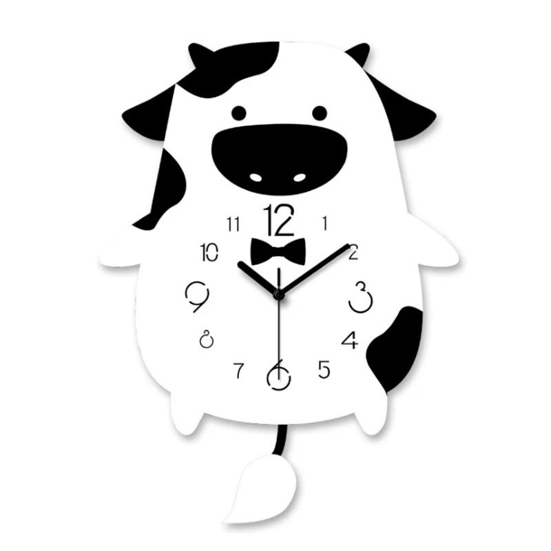

Cute Cow Swing Wall Clock Modern Design Living Room Wall Clocks Fashion Bedroom Silent Quartz Watches For Children Gift