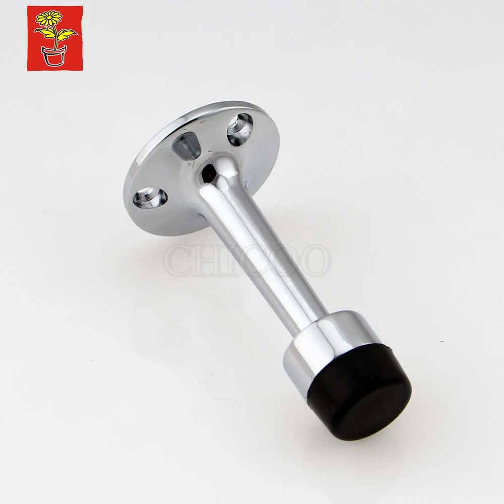 

3inch Zinc Alloy Polish Chrome Door Stopper Black Rubber Door Stop Wall Doorstops Sling Glass Door Stop