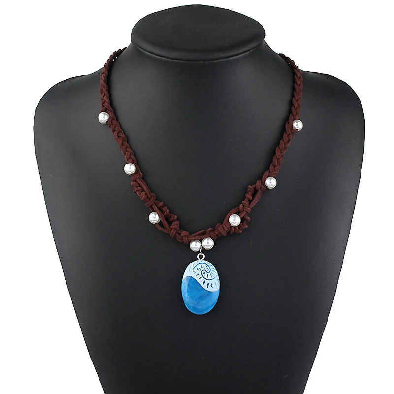 

Movie Original vaiana Moana princess Handmade Braided Leather Rope Necklace Pendant cosplay model action figure toy for kid gift