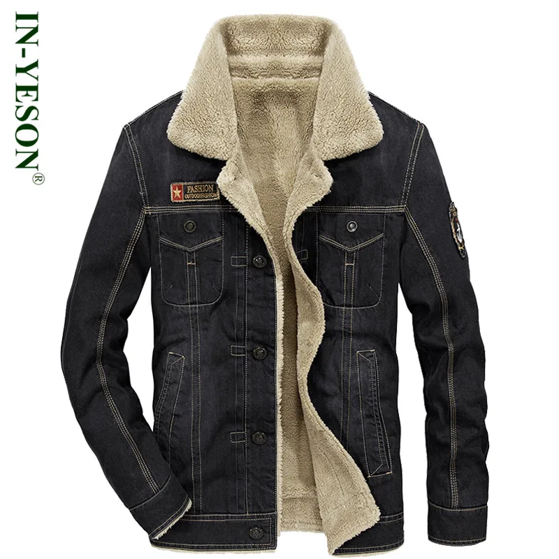2017 New Fashion Fleece Denim Jacket Men Brand IN YESON Retro Thick