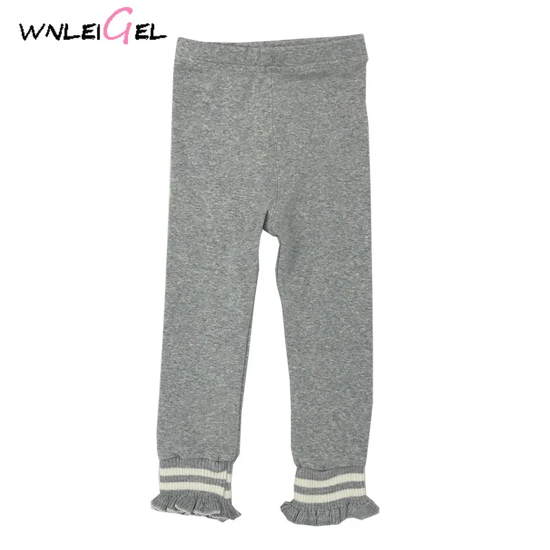 

WLG spring girls ruffle leggings kids beige gray yellow casual pants baby ruched cotton all match clothes 9-48 months