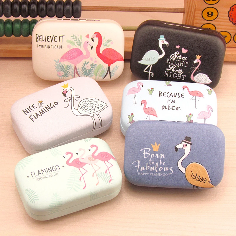 

Color Flamingo Contact Lenses Case For Lenses Container Contact Lens Cleaner Lens with Travel Mirror Travel Kit Eyewear Cases