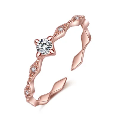 Rhombic Simple Ring Korean S925 Silver-plated Rose-gold with White Zircon Opening | Украшения и аксессуары