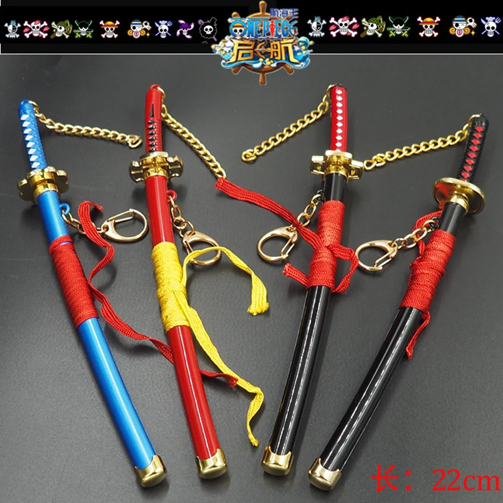 

22CM One Piece Keychain Roronoa Zoro Sword Buckle With Toolholder Scabbard Katana Sabre Toy Alloy Keyring llaveros Key Chains