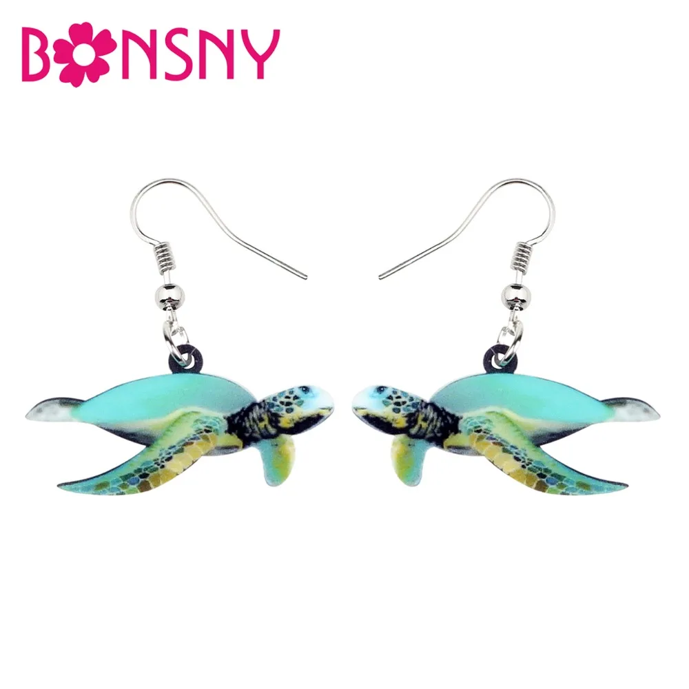 

Bonsny Acrylic Green Sea Turtle Earrings Big Long Dangle Drop Novelty Ocean Marine Animal Jewelry For Women Girls Gift Wholesale