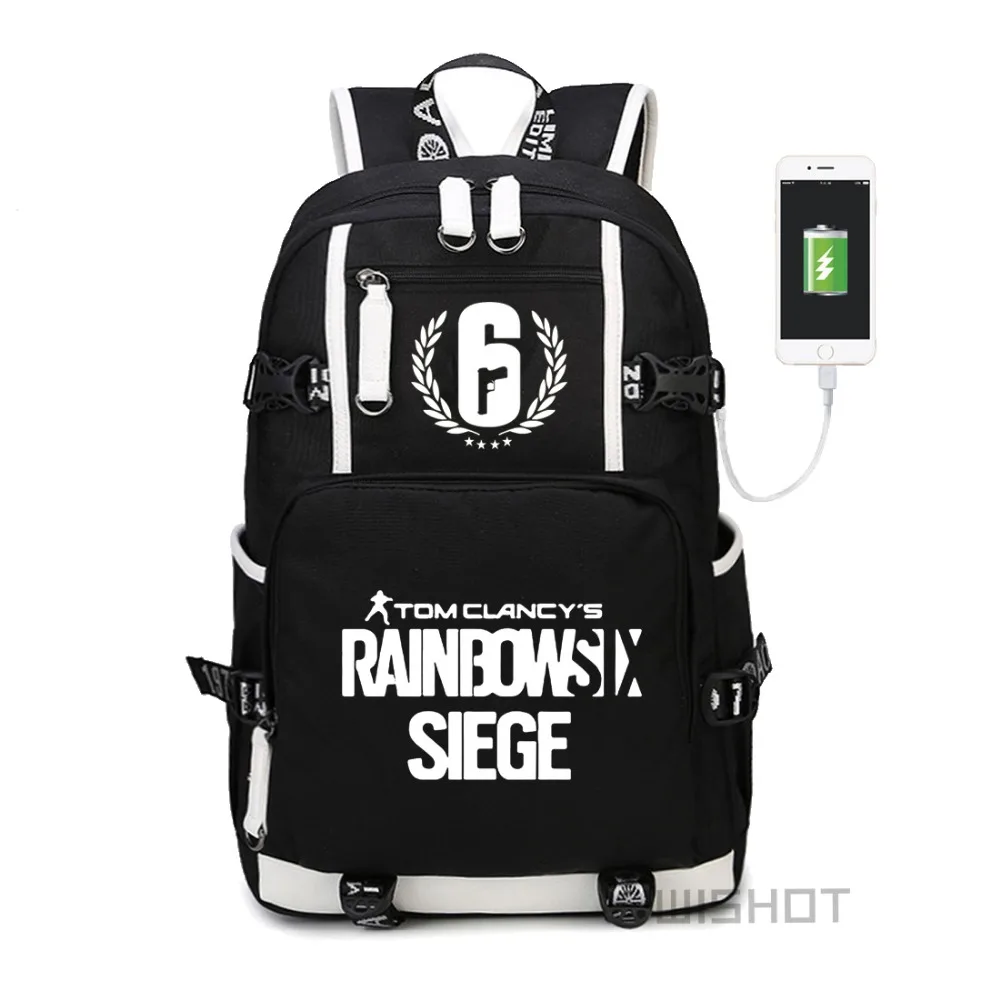 WISHOT GAME Tom Clancy's Rainbow Six Siege рюкзак для подростков, мужчин wo, для студентов, многофункциональный, зарядка через USB, светящийся