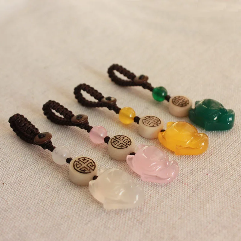 

Key ring Wang Taohua transport small fox mobile phone chain pendant Natural agate chalcedony U disk pendant female coin purse ha
