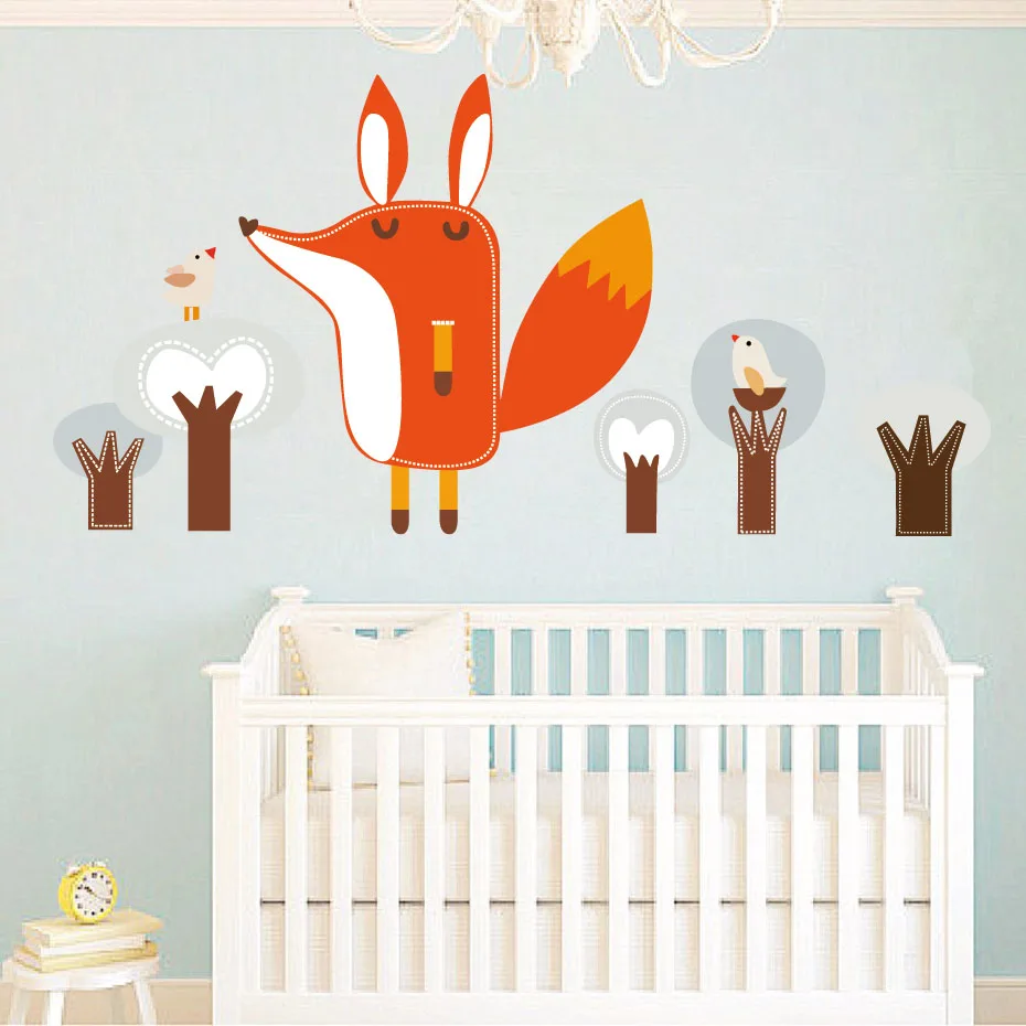 online Animal da floresta Raposa Coelho Decalque Da Parede Bonito Floresta Fox Árvore Adesivo Arte Vinil Murais Da Parede do berçário Para Crianças Quarto Diy Decoração Da Sua Casa