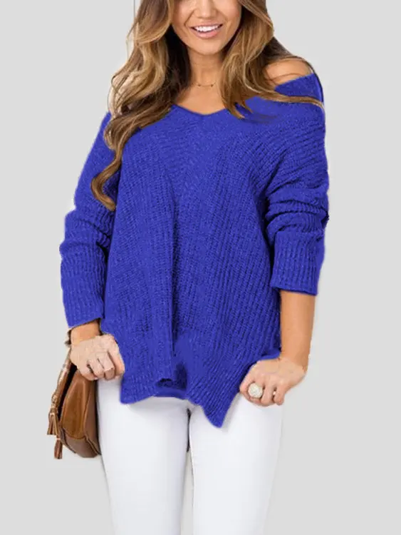 YEMUSEED NEW Women Knitted Bottoming Sweater Women's Long Sleeve Large V-neck Split Knit Sweater YEMUSEED NEW Women Knitted Bottoming Sweater Women's Long Sleeve Large V-neck Split Knit Sweater