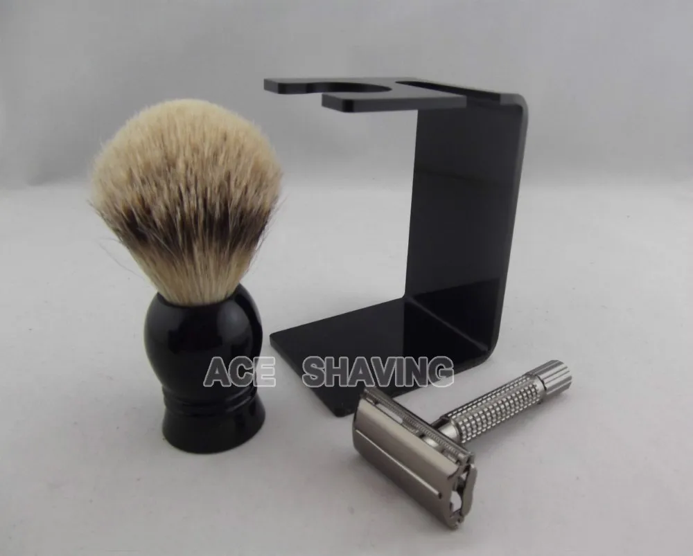 

Acrylic Stand Silvertip Badger Hair Shaving Brush Metal Handle Barber Beard Butterfly Head Safety Razor Kit Set