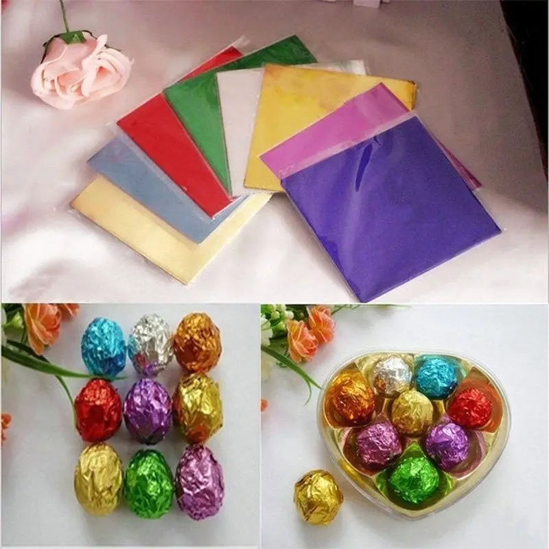 100 шт конфеты цвет еды Оловянная фольга и Joyful DIY выпечки шоколада алюминиевых конфет фольги посылка бумаги