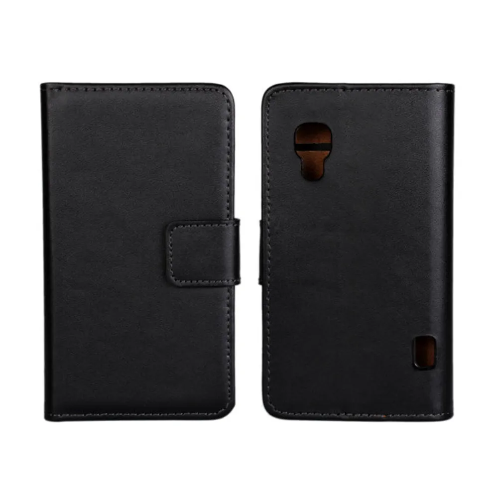 جلد طبيعي جراب هاتف محفظة نمط مع فتحة للبطاقات فليب حامل تصميم الهاتف المحمول غطاء للحماية ل LG E460 أوبتيموس L5 II