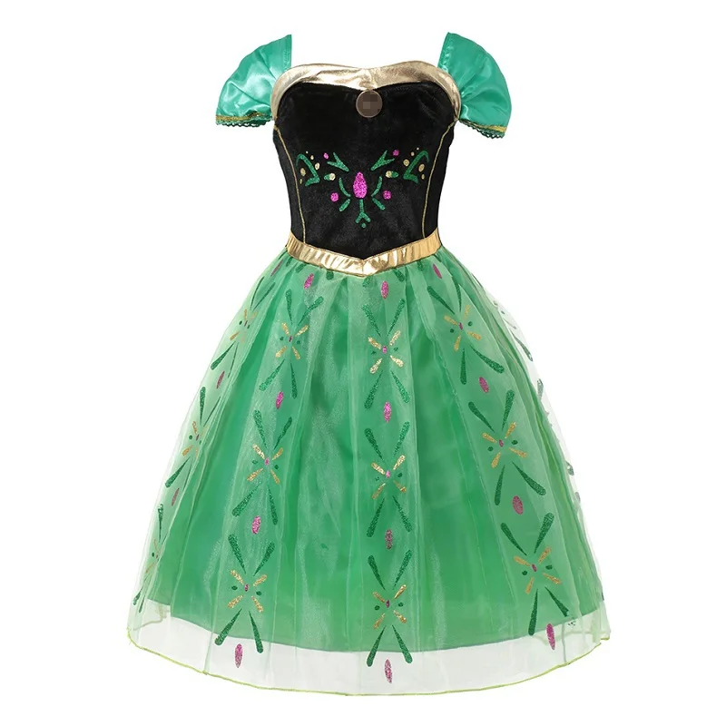 VOGUEON/Вечерние платья для девочек с изображением Эльзы и Анны для коронации; Детский карнавальный костюм принцессы с длинным шлейфом и блестками; платье для девочек на Хэллоуин - Цвет: Anna Dress 01