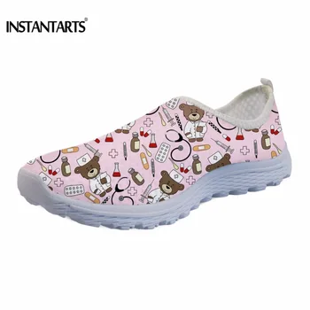 

INSTANTARTS Nursing Sneakers Breathable Non Slip Summer Running Shoes Cute Cartoon Bear Nurse Printed Outdoor Sports Shoes Pink