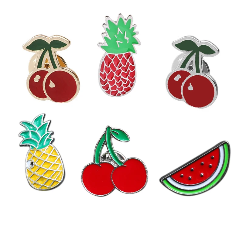 

Enamel Brooches Pins Cute Cartoon Fruits Pineapple Watermelon Cherry Clothes Coat Pins Bag Button Badge Jewelry Homme Kids Gifts