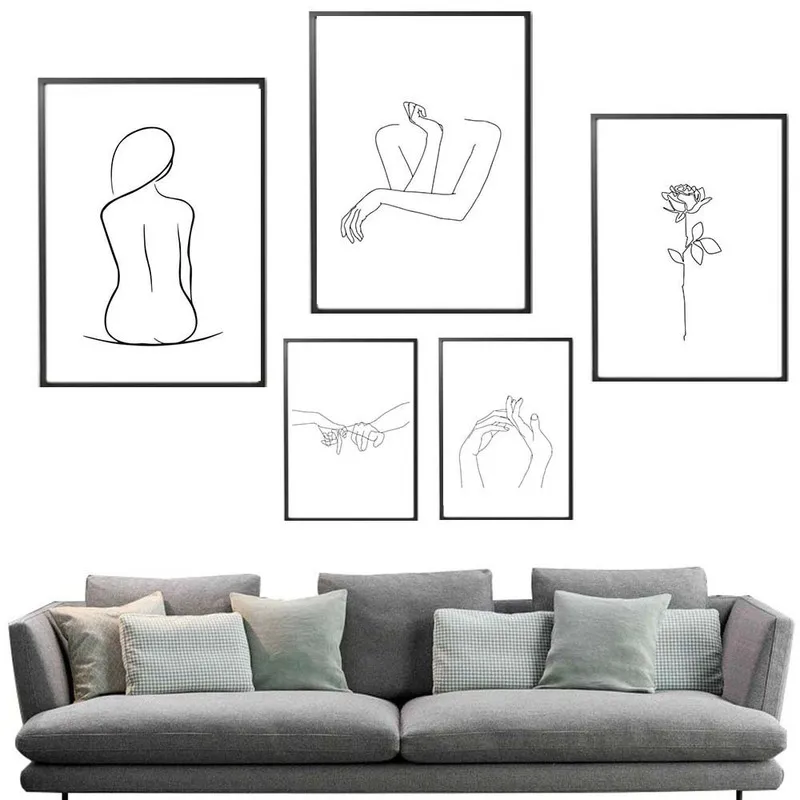 

Hot Women's Line Nordic Decorative Painting Modern Minimalist Abstract Study Bedroom Canvas Wall Pictures For Living Room