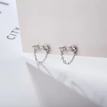 Серьги из стерлингового серебра S925, модные серьги-гвоздики с цирконием, прямые серьги-гвоздики, цепочка для ушей, трендовая индивидуальность для девушек, серебряные серьги, ювелирные изделия