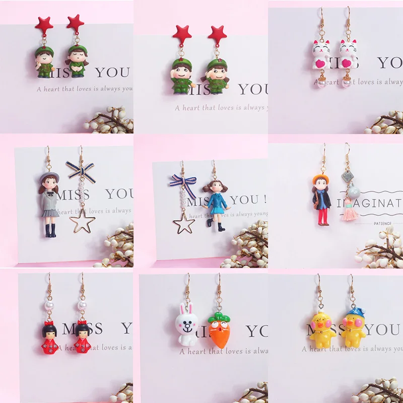 

Super Color Protection Hand Made Earrings Cartoon Rabbit Radish Duck Personality Girl Asymmetric Earrings for Women Jewelry Gift
