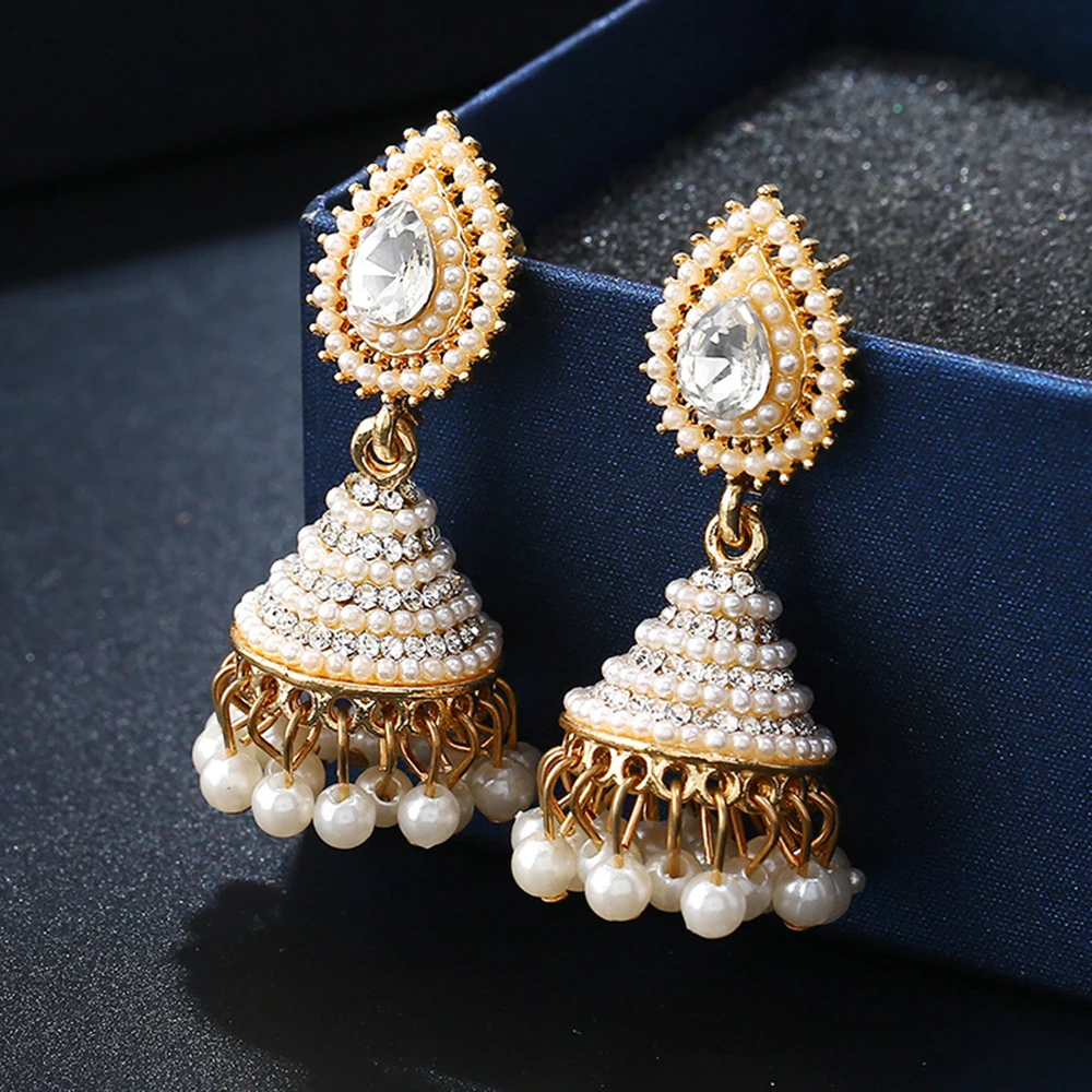 

New Arrive Women Earrings Tassel Dangle Earrings Ladies Fashion Bollywood Gold White Indian Pearl Earrings Party Jewelry