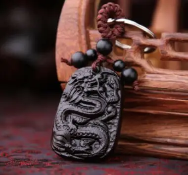 

Black Wood Carving Chinese Dragon Statue Sculpture Pendant Key Chain