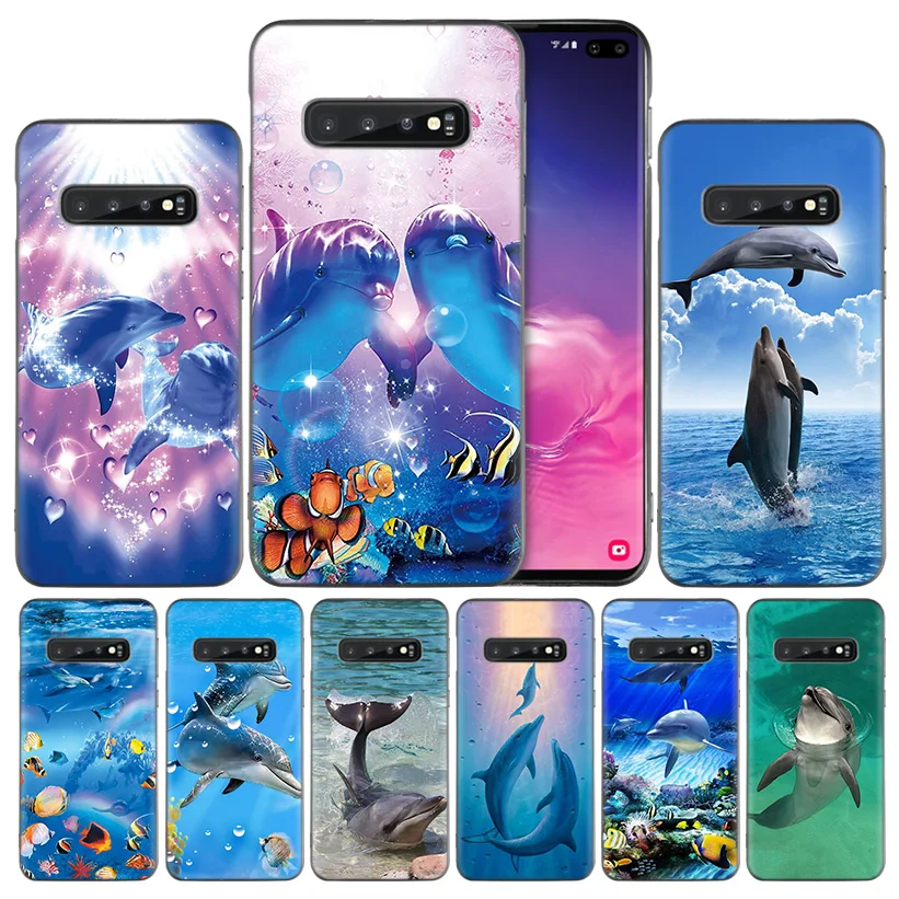 

ocean dolphin Dance And JumpinBlack Silicone Case Cover for Samsung Galaxy S10 S10e 5G S9 S8 S7 Edge J8 J6 J4 Plus 2018 Note 8 9
