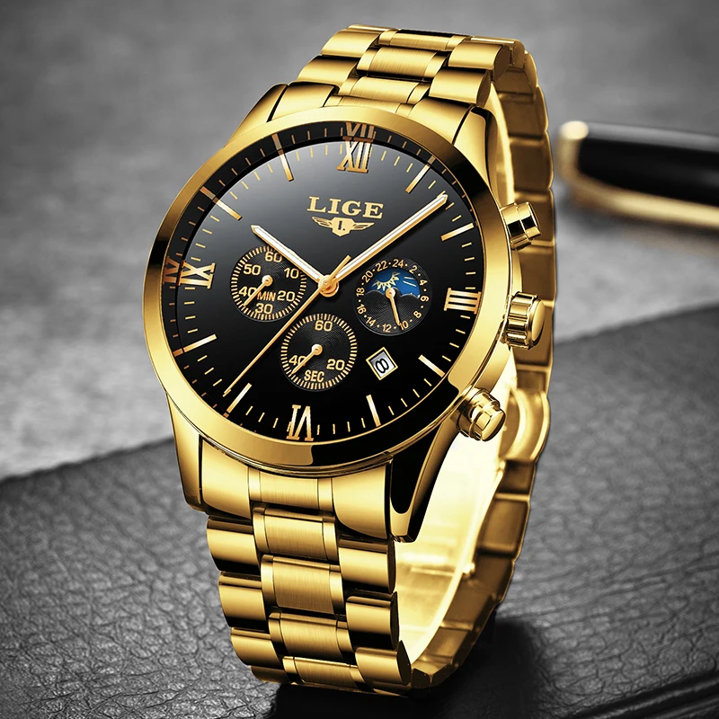 Relogio Masculino LIGE New Fashion Sport Top Luxury Brand Mens watches Waterproof Chronograph Stainless Steel Luminous Watch Men