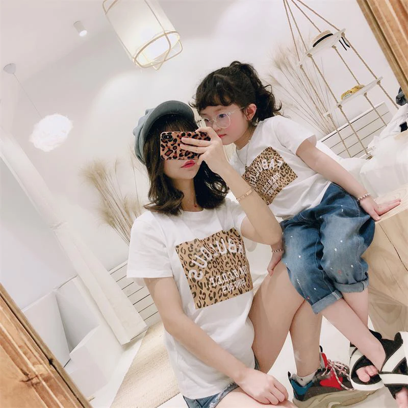 Mother+Kid 2PCS T-Shirts Family Matching Clothes Summer Short Sleeve Tops Girl Mommy Dad Adult Shirt Plus Size 3XL Cotton Blusas
