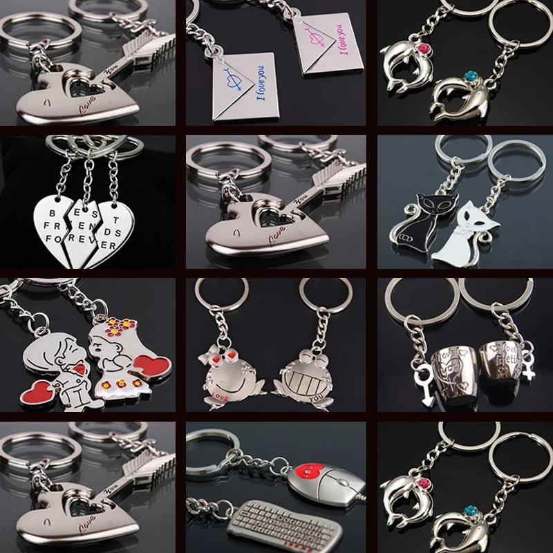 

2 Pcs Love Couple Keychain Rabbit Frog Cups Heart Fish Key Chain Animal Key Ring For Lovers Best Friends
