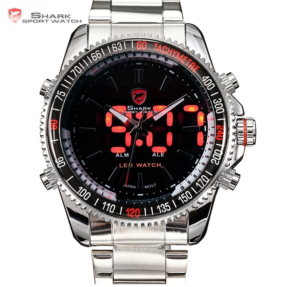 Mako SHARK Sport Watch Brand Luxury Silver Men's Army Digital LED Calendar Alarm Electronic Waterproof Steel Watches Male /SH003 Mako SHARK Sport Watch Brand Luxury Silver Men's Army Digital LED Calendar Alarm Electronic Waterproof Steel Watches Male /SH003