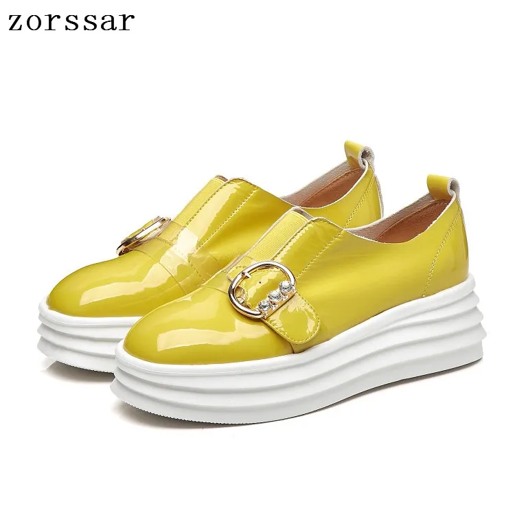 

Zorssar 2019 Autumn Women Flat Platform Shoes Ladies Patent leather Shallow Slip on Casual sneakers Flats Moccasins creepers