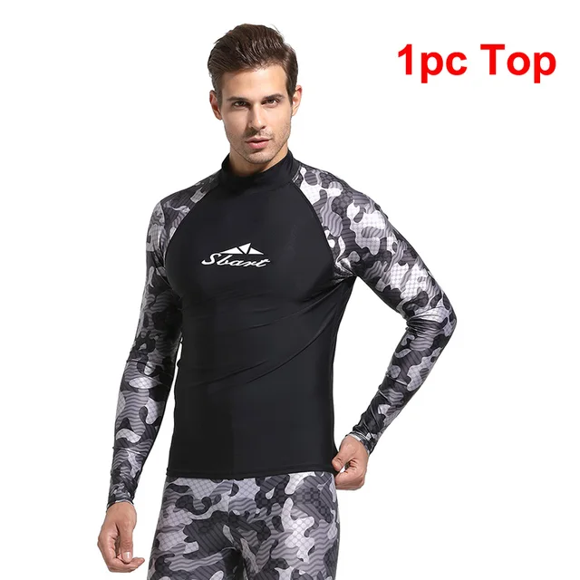 Men's Camo Long Sleeve Rashguard Swimwear UPF 50+ Rash Guard Athletic ...