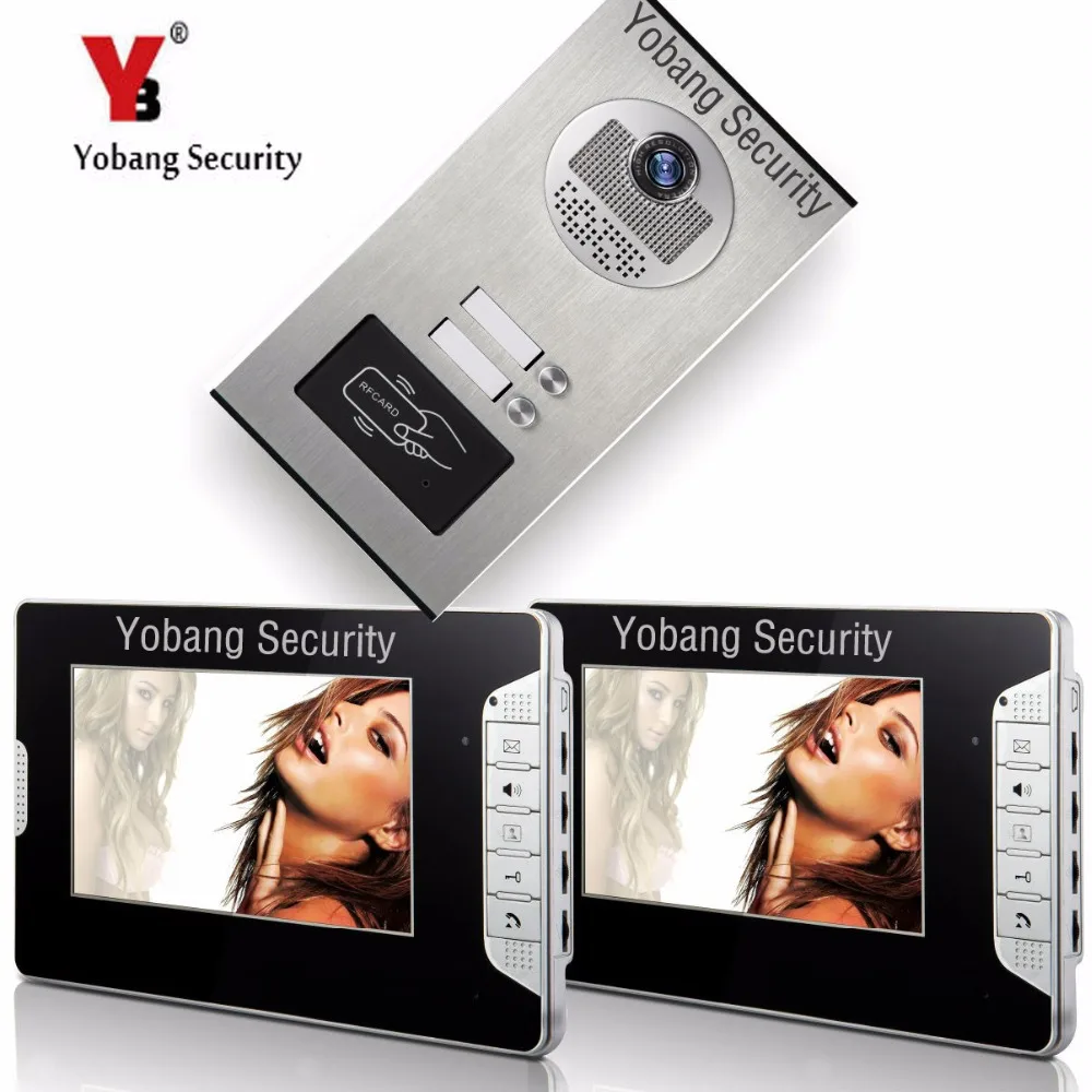 

YobangSecurity 2 Units Apartment 7"Inch Wired Video Door Phone Doorbell Intercom Entry System With RFID Access Door IR Camera