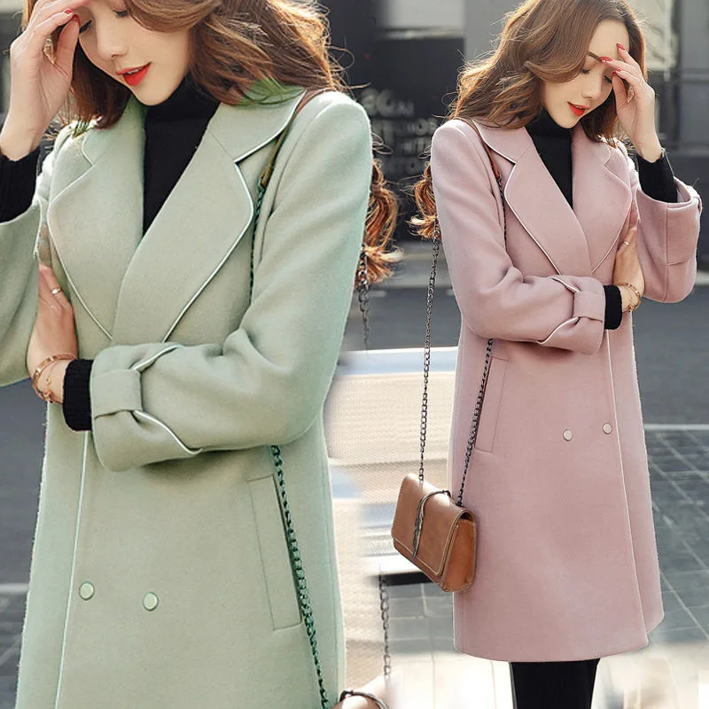 Элегантное модное тонкое женское длинное шерстяное пальто зимняя верхняя одежда женское Шерстяное Пальто с бантом Корейская леди длина рукав 44-45 уличная одежда