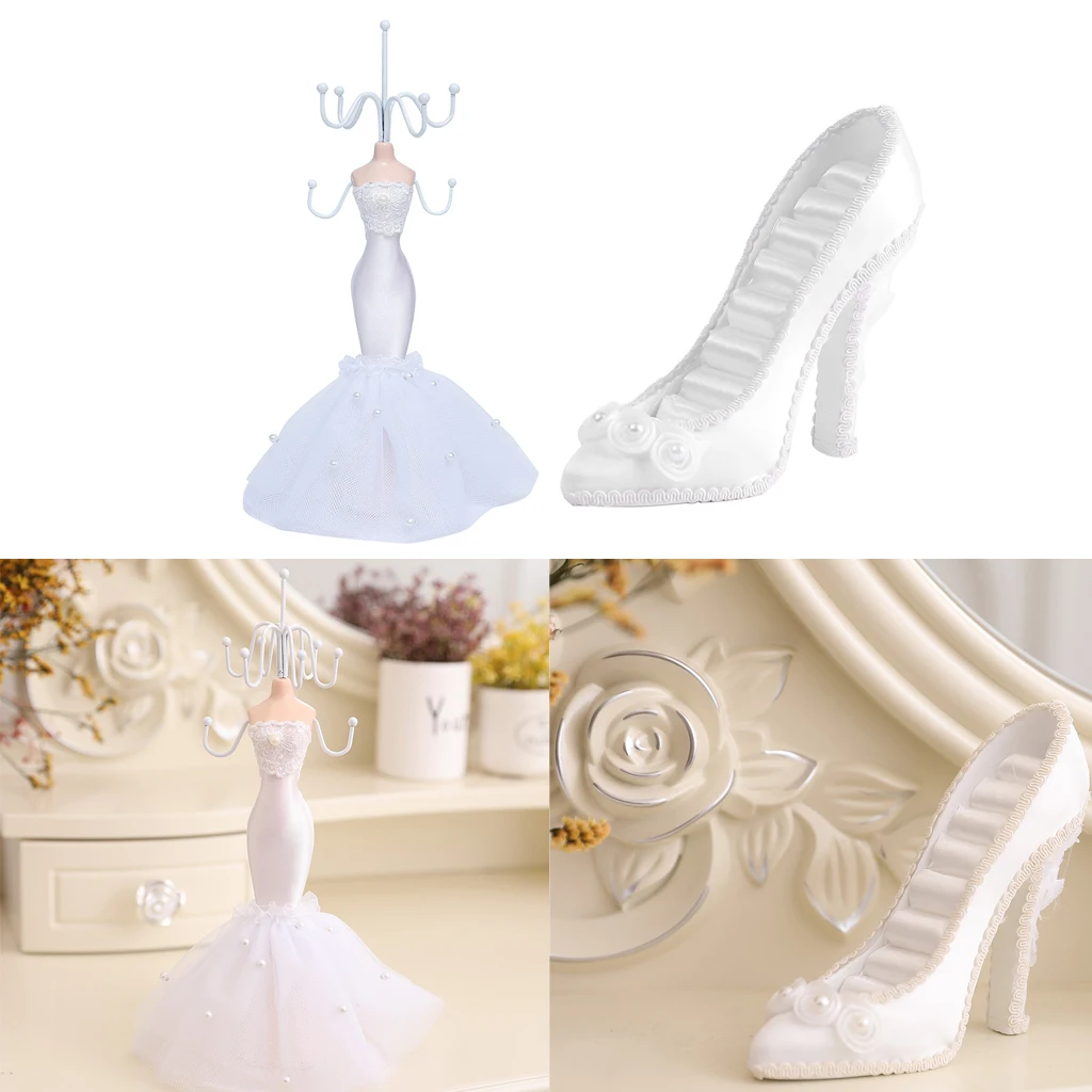 Mannequin Jewelry Display Hanging Holder + High Heels Jewelry Stand Rack Set for Necklace Earrings Rings Bracelets Display