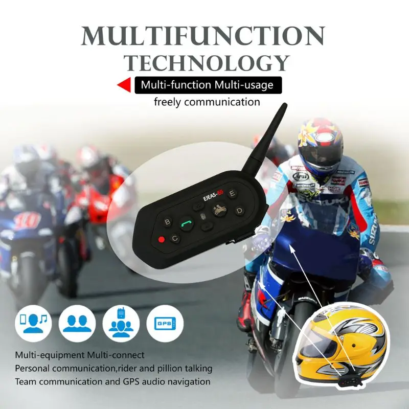 

New 1 Set Motorcycle Helmet Bluetooth Intercom Hands-free Calls Waterproof 6 Riders Communication System Motorbike Accessories