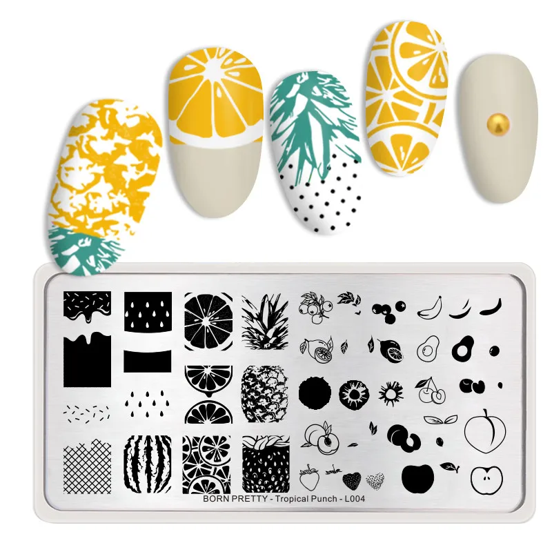BORN PRETTY фрукты серии ногтей штамповки пластины прямоугольник из нержавеющей стали лимонный Арбуз Шаблон для ногтей изображение дизайн ногтей маникюр - Цвет: BP-TP-L004