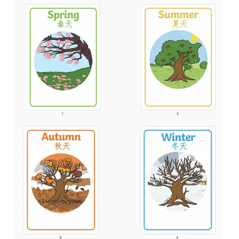 English A4 Plastic Seal Four Seasons Poster Learning Educational Toys For Children Classroom