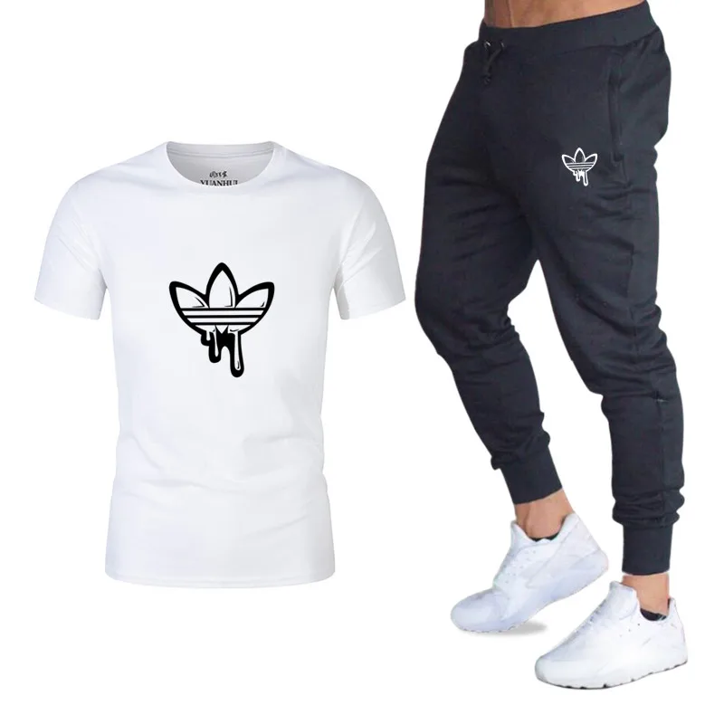 

free shipping Summer Hot Sale Men's Sets T Shirts+pants Two Pieces Sets Casual Tracksuit Male Tshirt Gyms Fitness trousers men