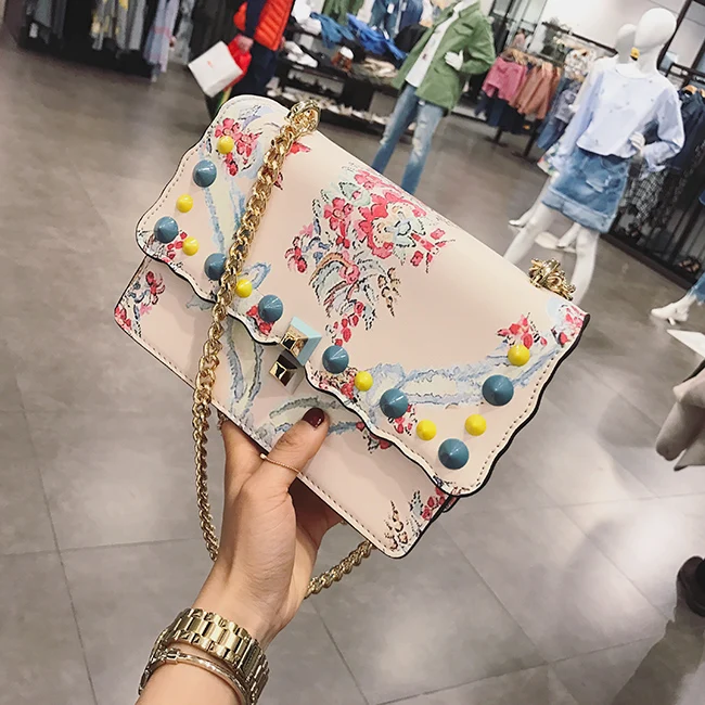

TekiEssica Gold Fashion Rivets Luxury Leather Serpentine Mini Handbags Ladies Satchels Women Messenger Shoulder Bag