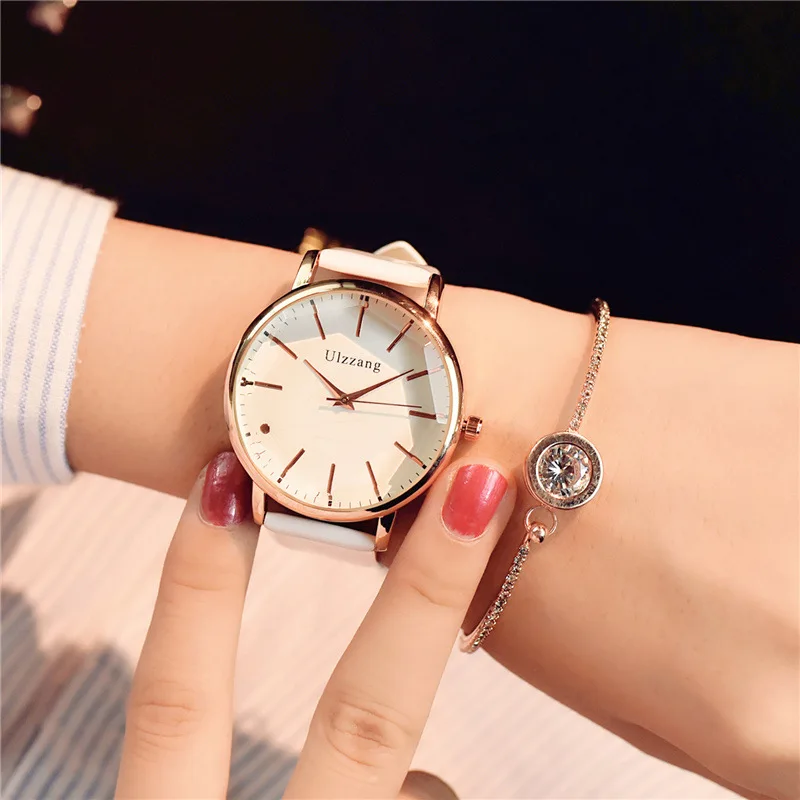 Polygonal Dial Design Women Watches Luxury Fashion Dress Quartz Watch ulzzang Stylish Brand White Ladies Leather Wristwatch 2018