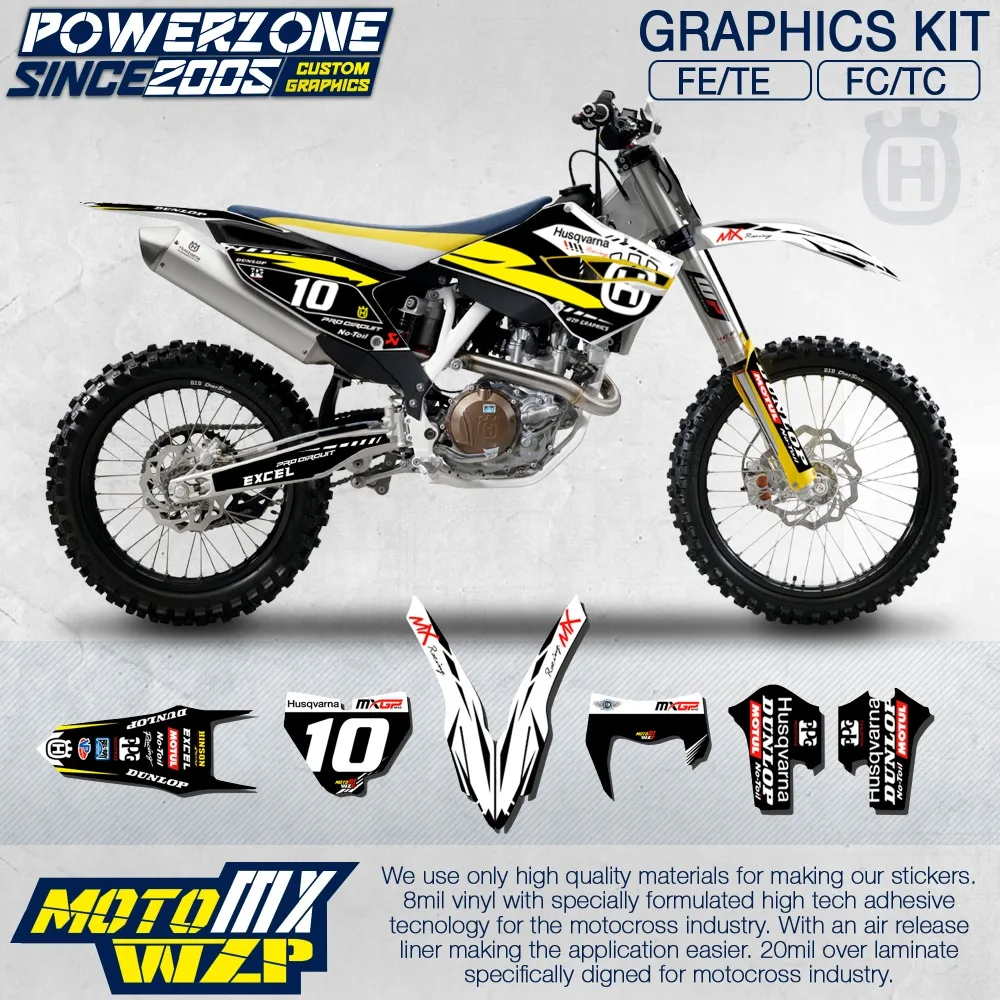 

PowerZone Customized Team Graphics Backgrounds Decals 3M Custom Stickers For Husqvarna 2014 To 2019 FE TE FC TC 250 To 500cc 04