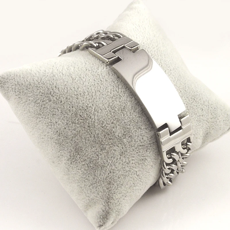 

CHIMDOU Gothic Punk Pop Retro Stainless Steel Double Chain Bracelet Link Chain Men's Polished ID Charm Jewelry AB790