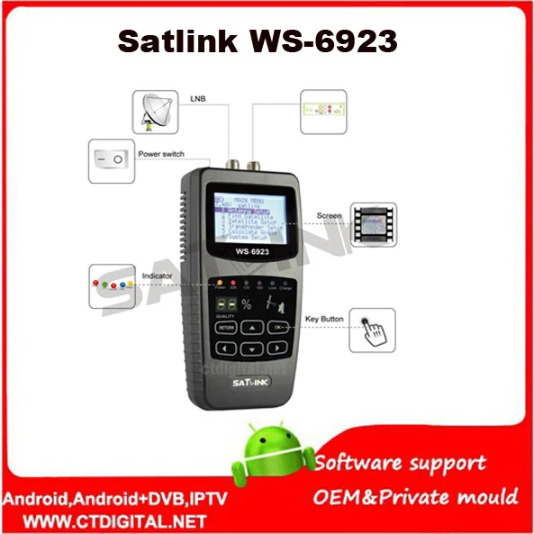 [Подлинный] Satlink 6923 DVB-S FTA C& KU Band цифровой спутниковый искатель метр WS6923 с 2,1 дюймовым ЖК-дисплеем Satlink WS-6923