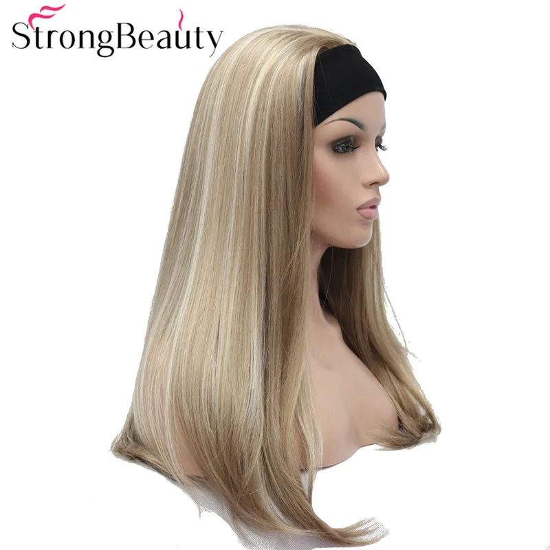 E-679B #L16-613new 34 wig with headband honey ash blonde with blonde highlights long half wig (3)