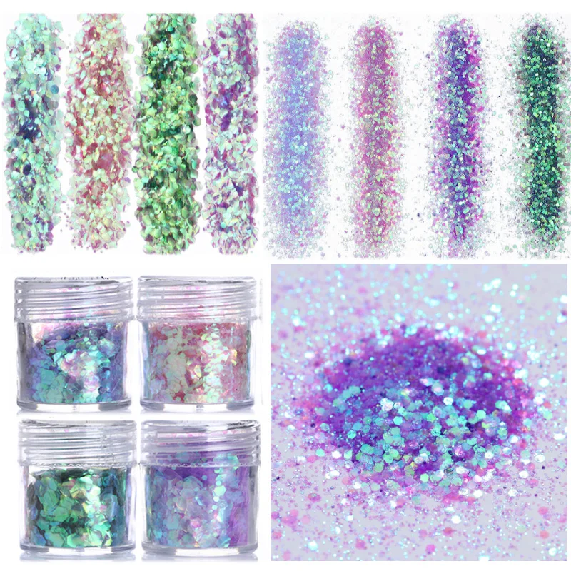 

10ml Champagne Silver Gold Mixed Colors Glitter Powder Sequins Powder Gradient Paillette for UV Gel Nail Art Decorations