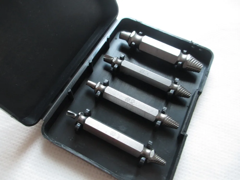 

4pcs Carpenters Screw&Bolt Extractor Guide Drill Removal Broken Bolts Easy Out Double Side Bolt Stud Screw Remover Extractors