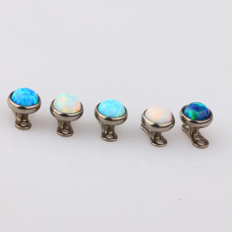 JUNLOWPY High Polished Flat Nature Opal Titanium G23 Micro Dermal  3mm 4mm 5mm Piercing Skin Diver Piercing Jewelry