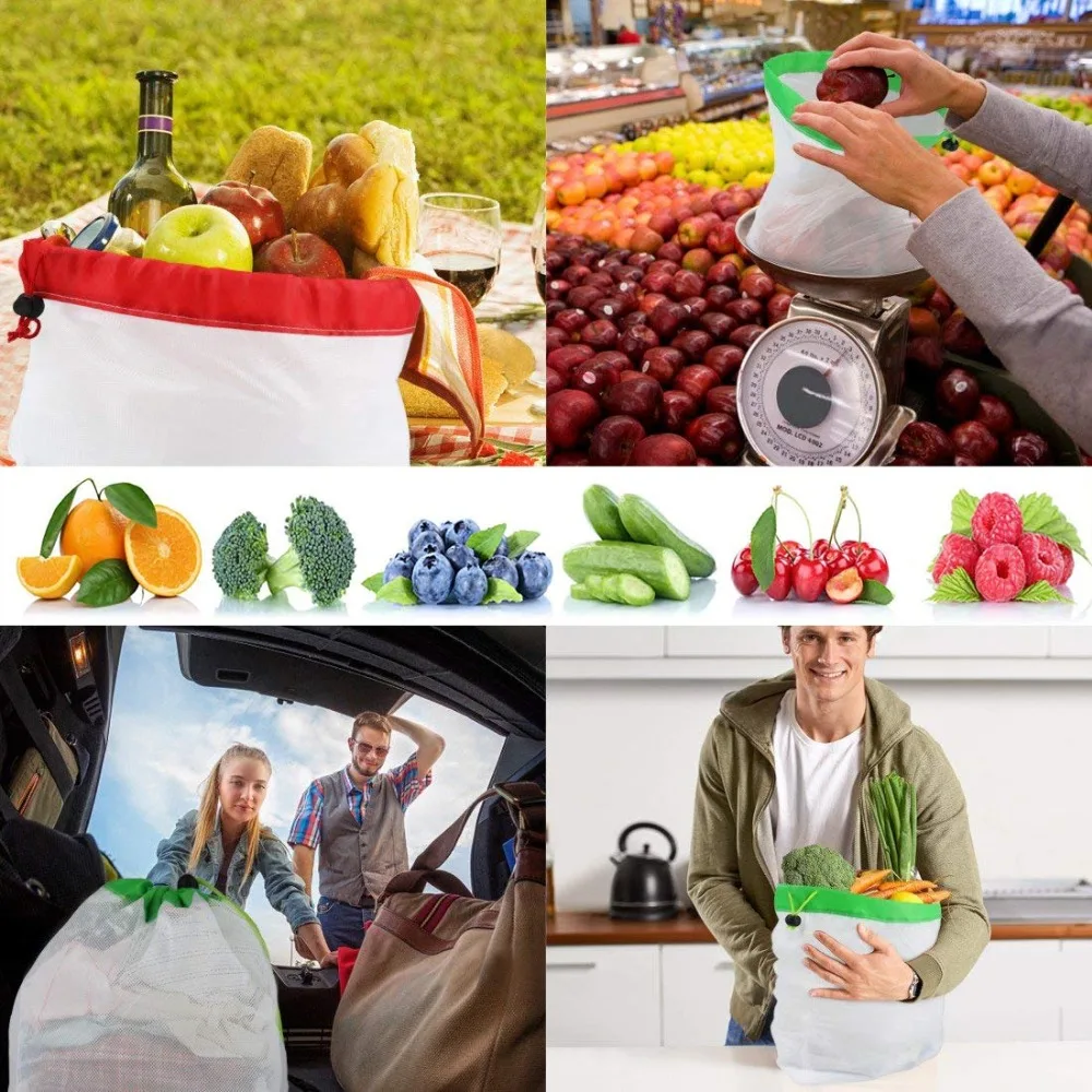 12-Piece Set of Reusable Washable Mesh Bags for Produce, Toys, and More