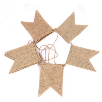 

New 15pcs/Chain Linen blank Swallowtail flag Banner Wedding Church Xmas Decor Event Supplies Lace Raw Jute DIY Home Decoration